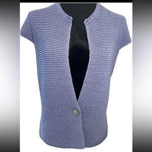 Jones New York cornflower blue deep V one button sweater vest ladies size medium
